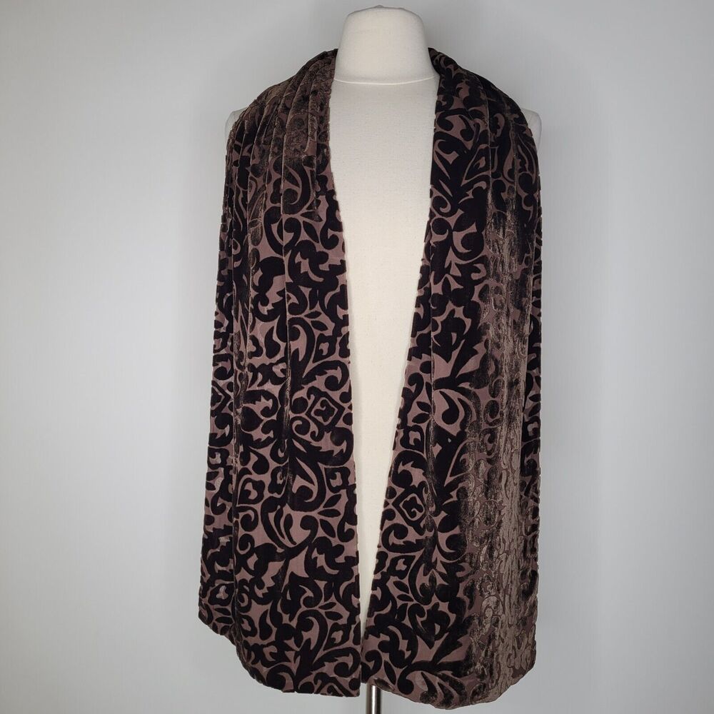 Chocolate Brown Burnout / Flocked Velvet Rectangular Scarf Boho Whimsygoth 68"